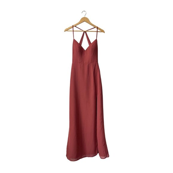 Azazie Manila Bridesmaid Dress Size 6 Rust V-Neck Chiffon Maxi Long Side Slit - Picture 4 of 12